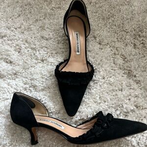 Manolo Blahnik Suede Ordido D’Orsay kitten heels